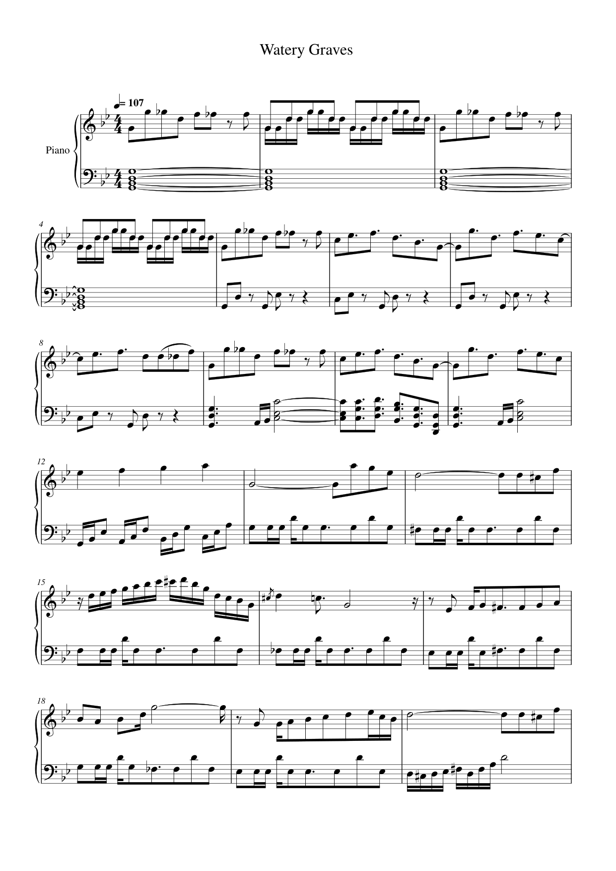 Watery Graves Piano Sheet Music Score Page 1
