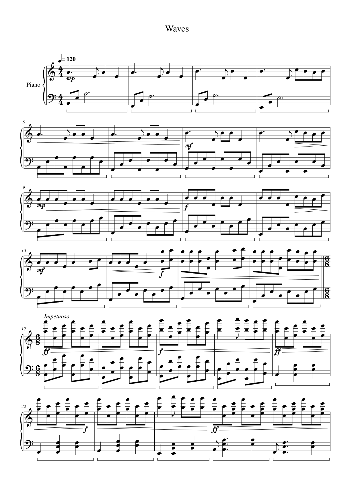 Waves Piano Sheet Music Page 1 Free PDF