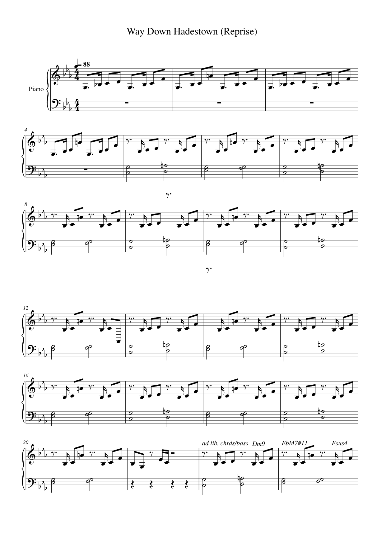 Way Down Hadestown (Reprise) Piano Sheet Music Score Page 1