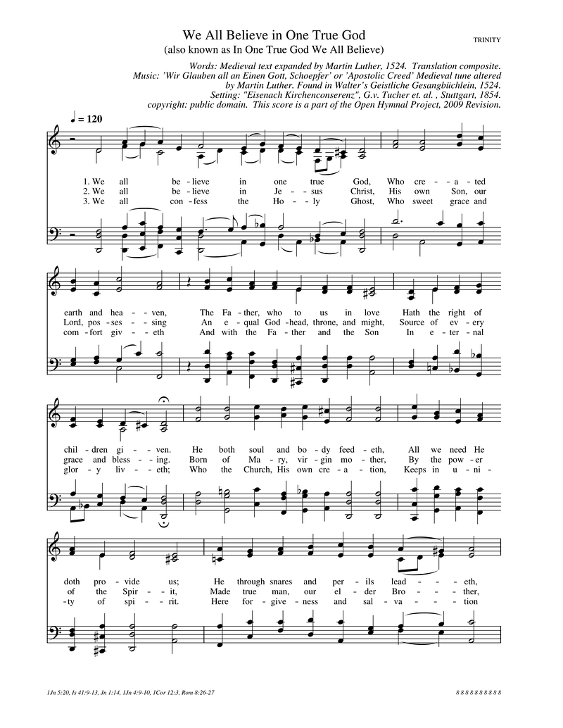 We All Believe In One True God Piano Sheet Music Page 1 Free PDF
