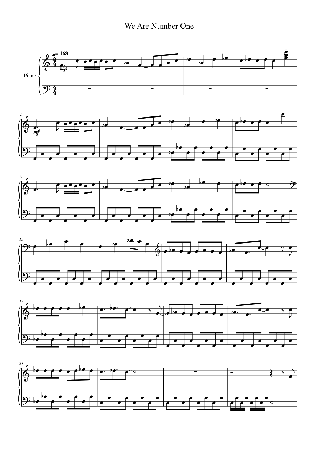 We Are Number One Piano Sheet Music Page 1 Free PDF