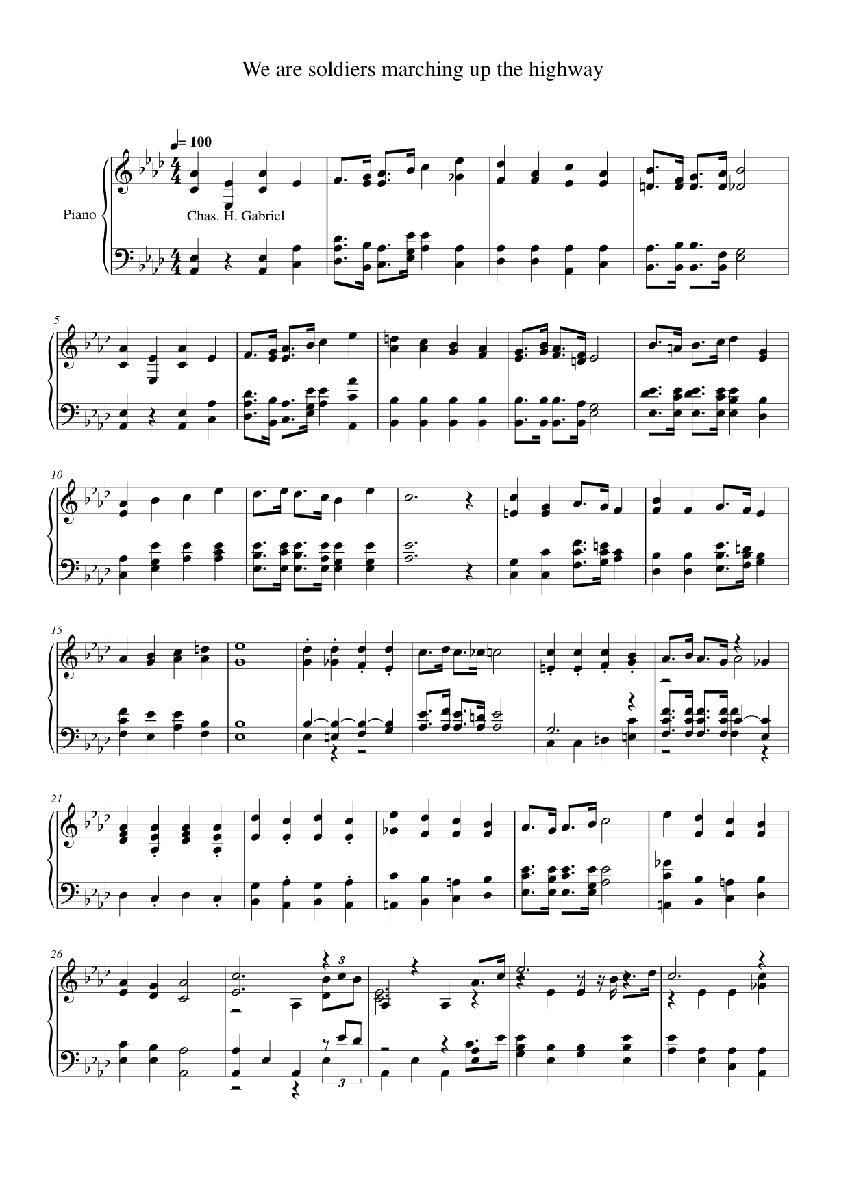 We are soldiers marching up the highway Piano Sheet Music Page 1 Free PDF