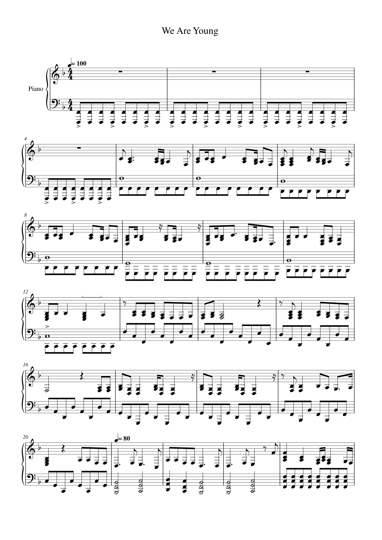 We Are Young Piano Sheet Music Score Page 1
