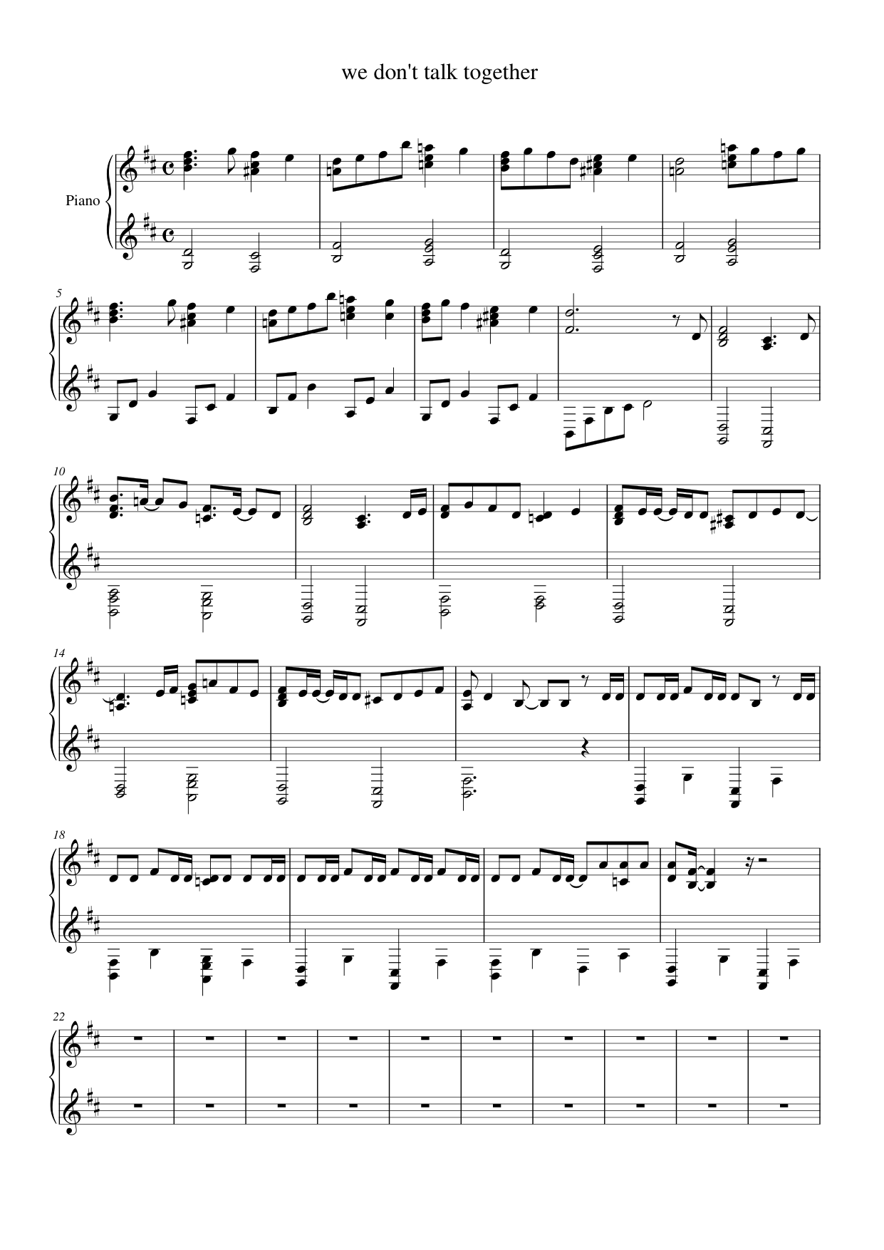 we don't talk together Piano Sheet Music Page 1 Free PDF