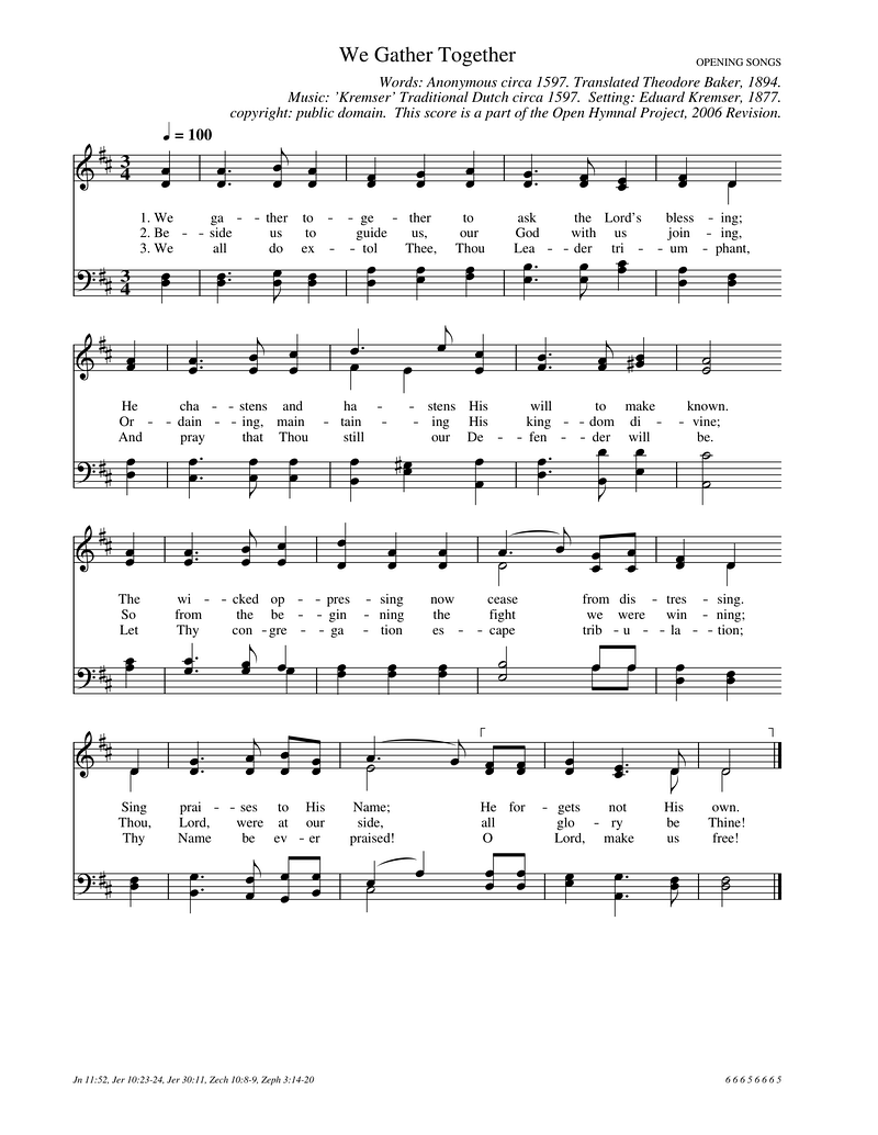 We Gather Together Piano Sheet Music Page 1 Free PDF