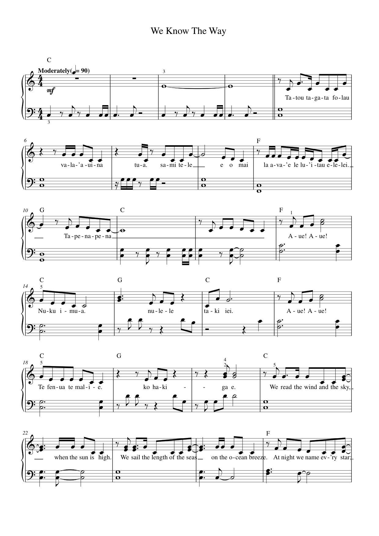 We Know The Way Piano Sheet Music Page 1 Free PDF