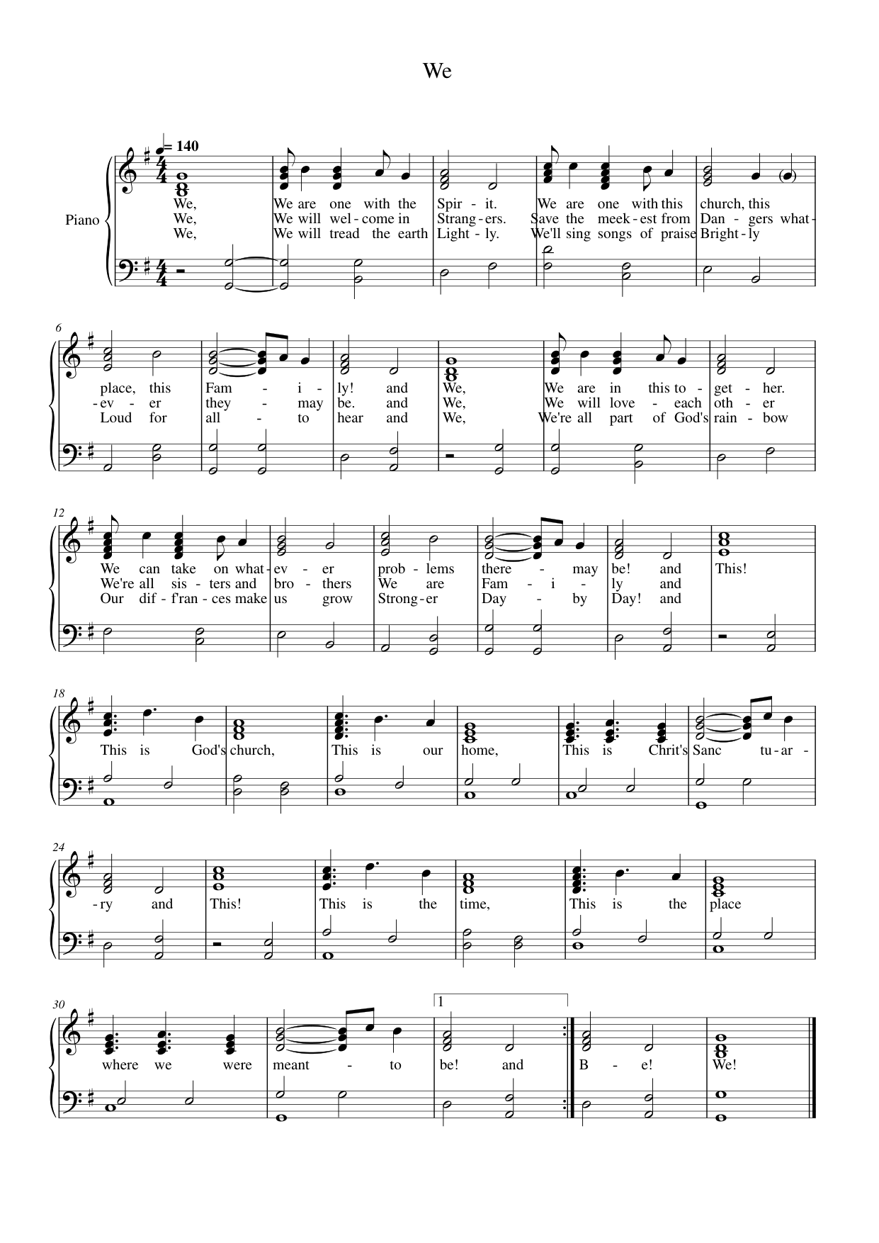 We Piano Sheet Music Score Page 1