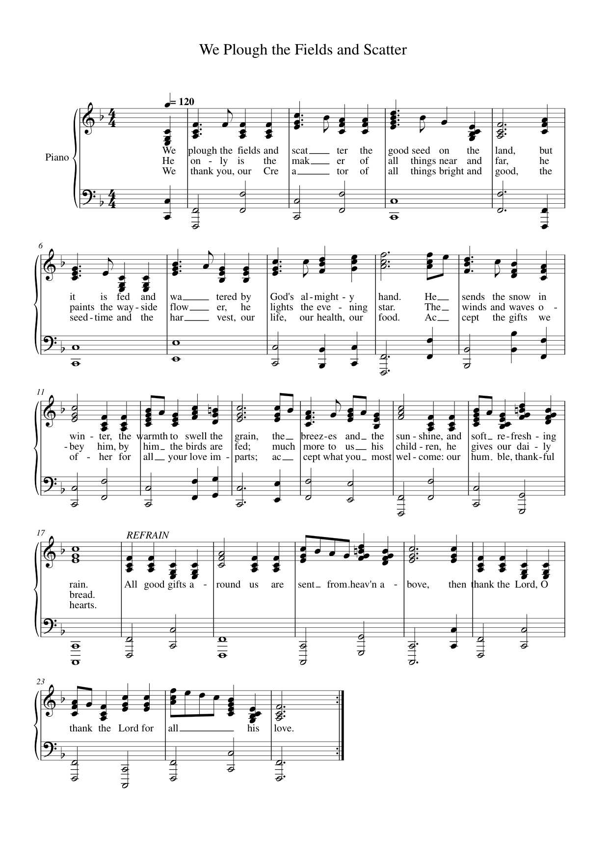 We Plough the Fields and Scatter Lyrics & Chords Folio