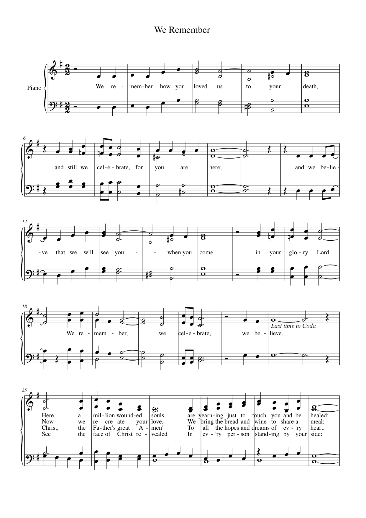 We Remember Piano Sheet Music Page 1 Free PDF