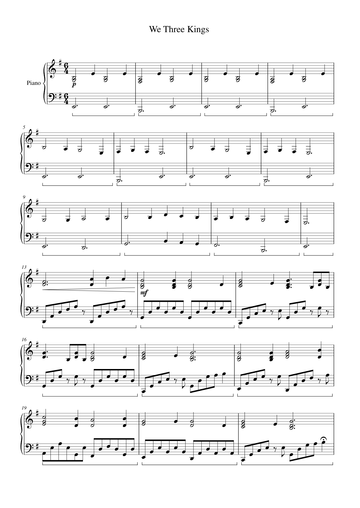 We Three Kings Piano Sheet Music Score Page 1