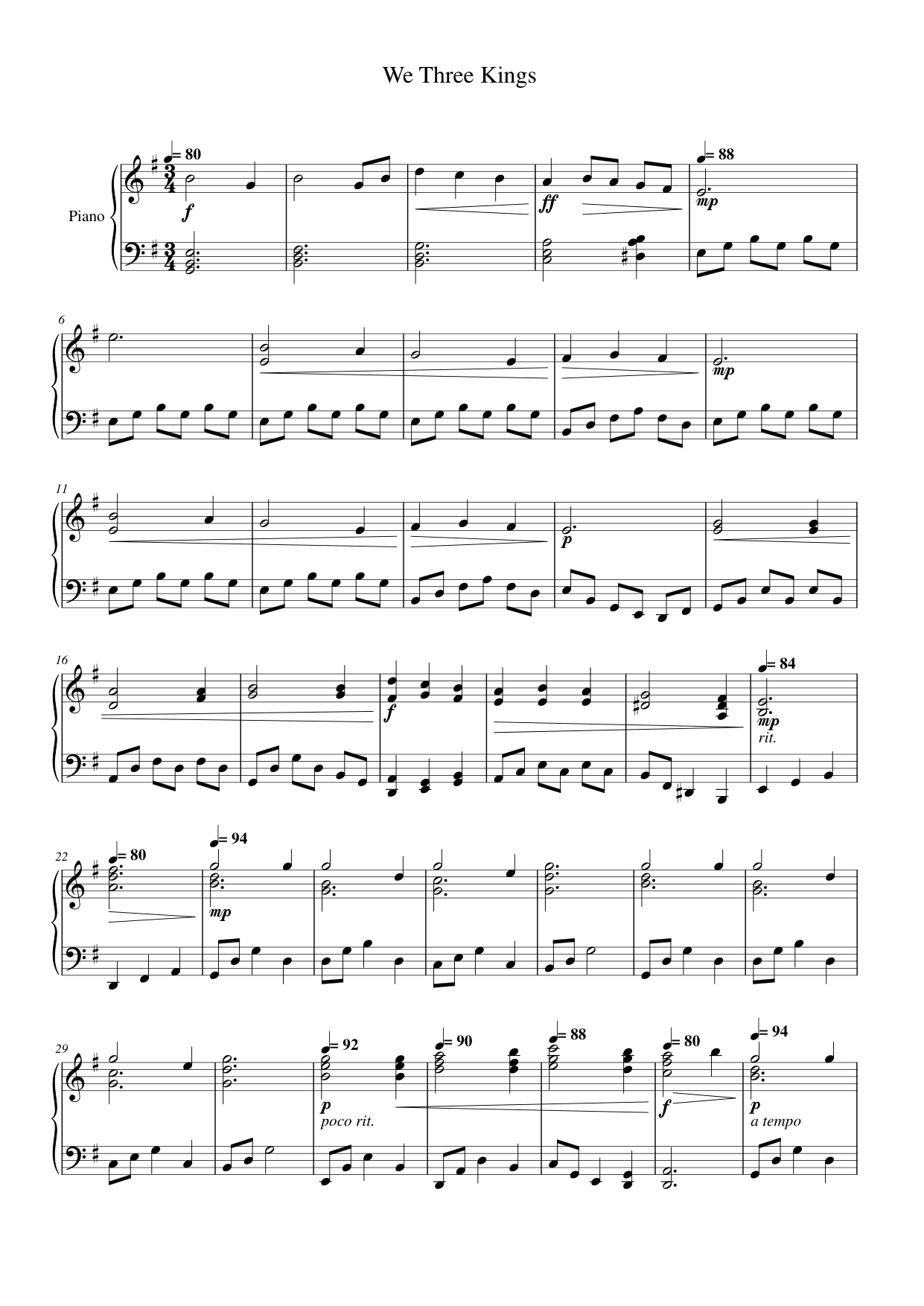 We Three Kings Piano Sheet Music Page 1 Free PDF
