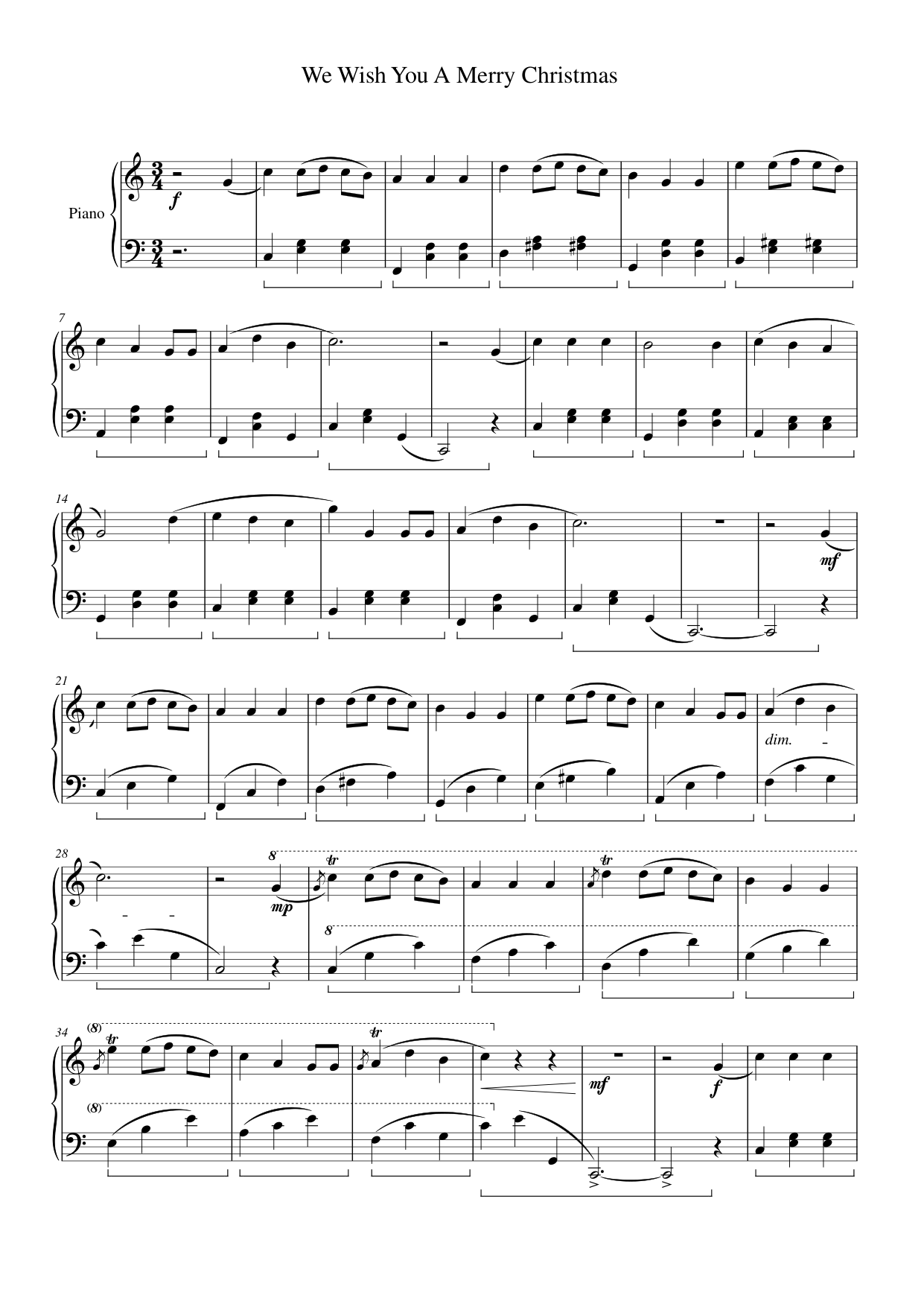 We Wish You A Merry Christmas Piano Sheet Music Page 1 Free PDF