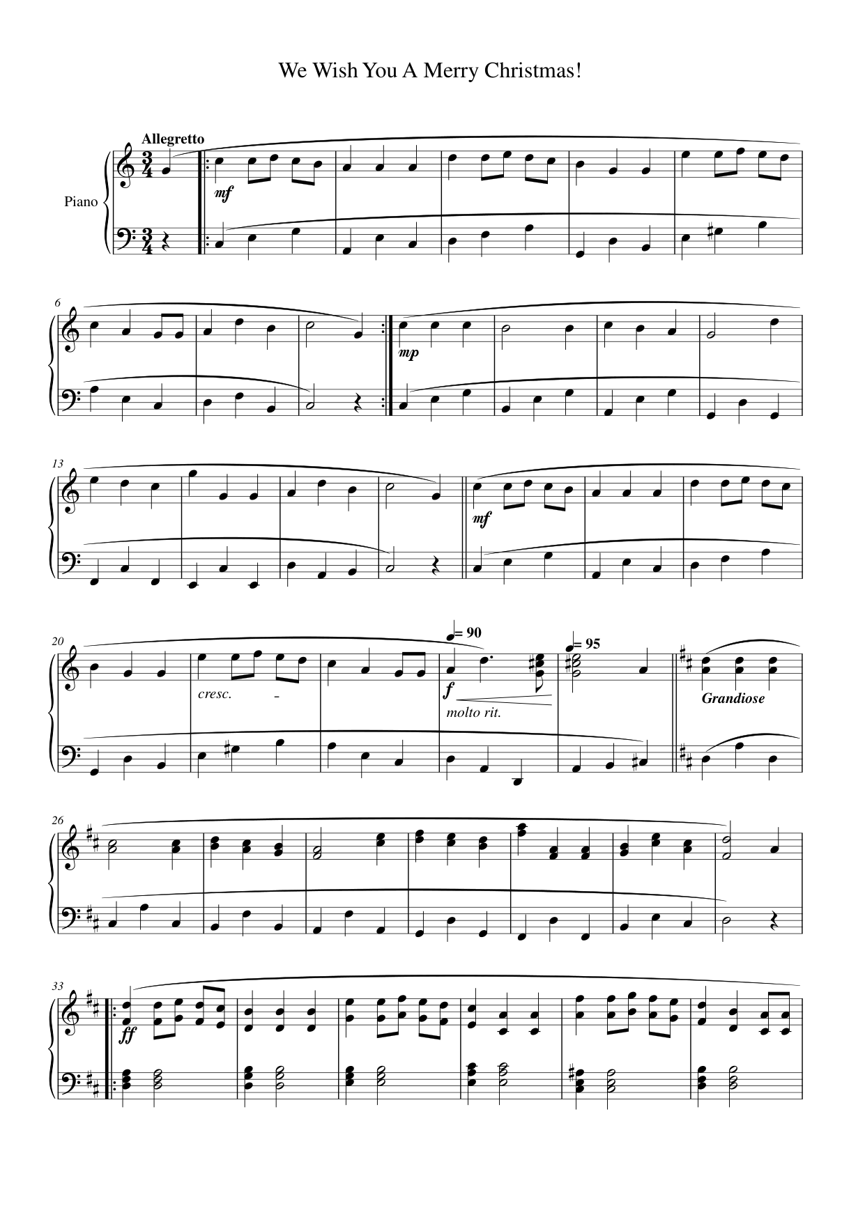 We Wish You A Merry Christmas! Piano Sheet Music Page 1 Free PDF