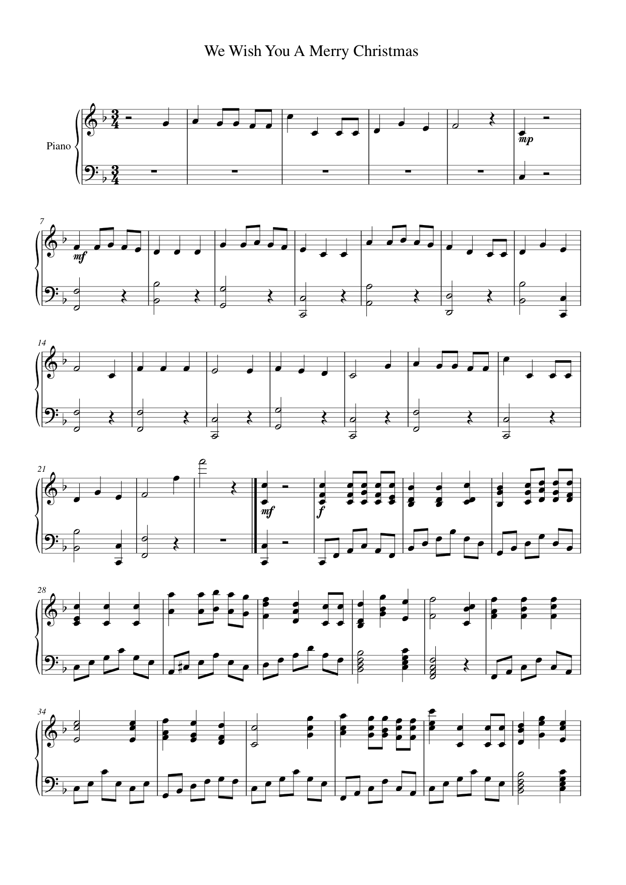 we wish you a merry Christmas and a happy new year Piano Sheet Music Page 1 Free PDF