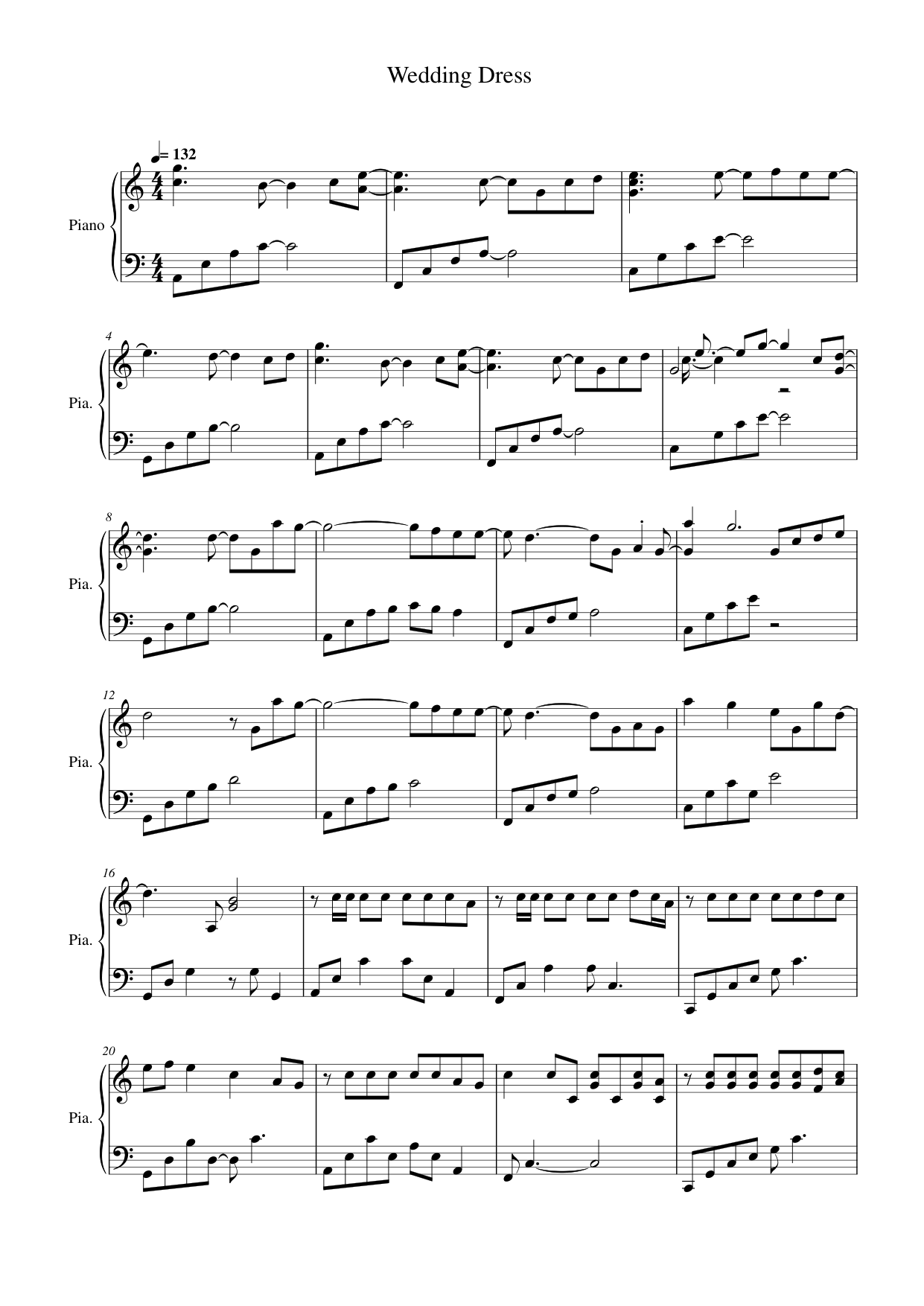 Wedding Dress Piano Sheet Music Page 1 Free PDF