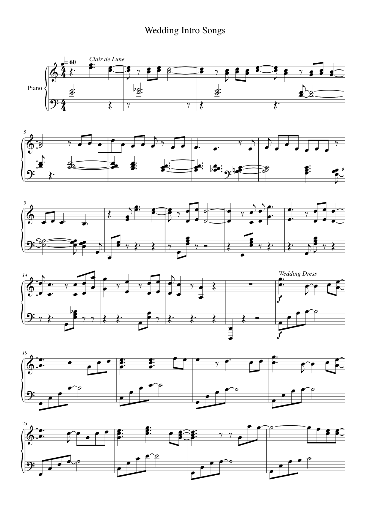 Wedding Intro Songs Piano Sheet Music Page 1 Free PDF