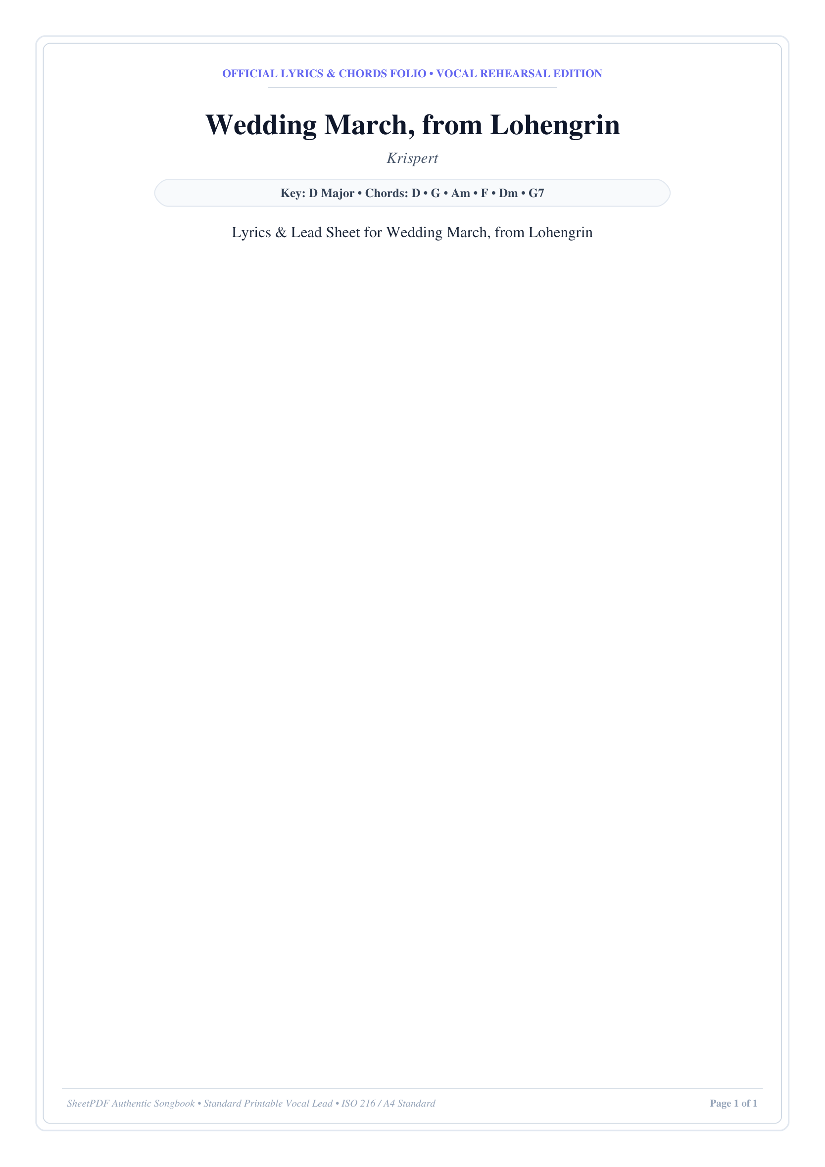 Wedding March, from Lohengrin Piano Sheet Music Page 1 Free PDF