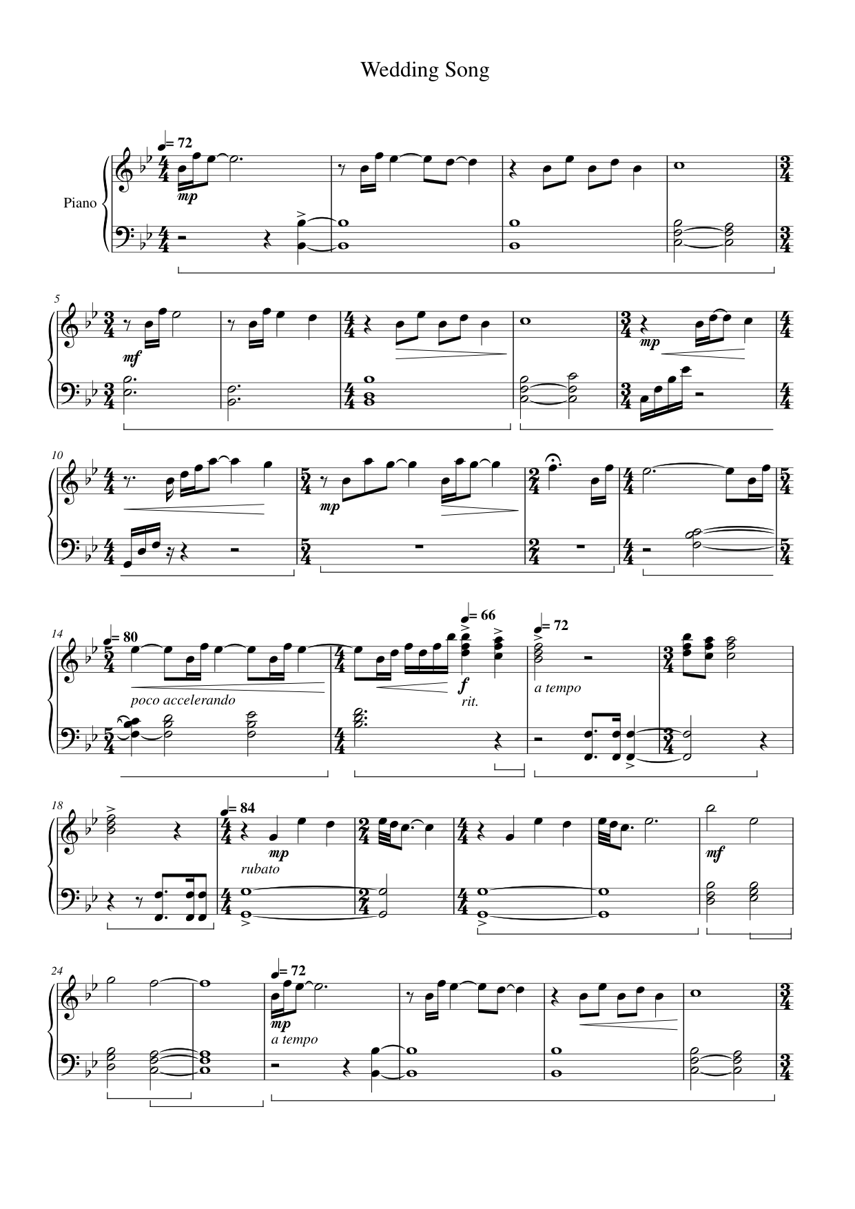 Wedding Song Piano Sheet Music Page 1 Free PDF