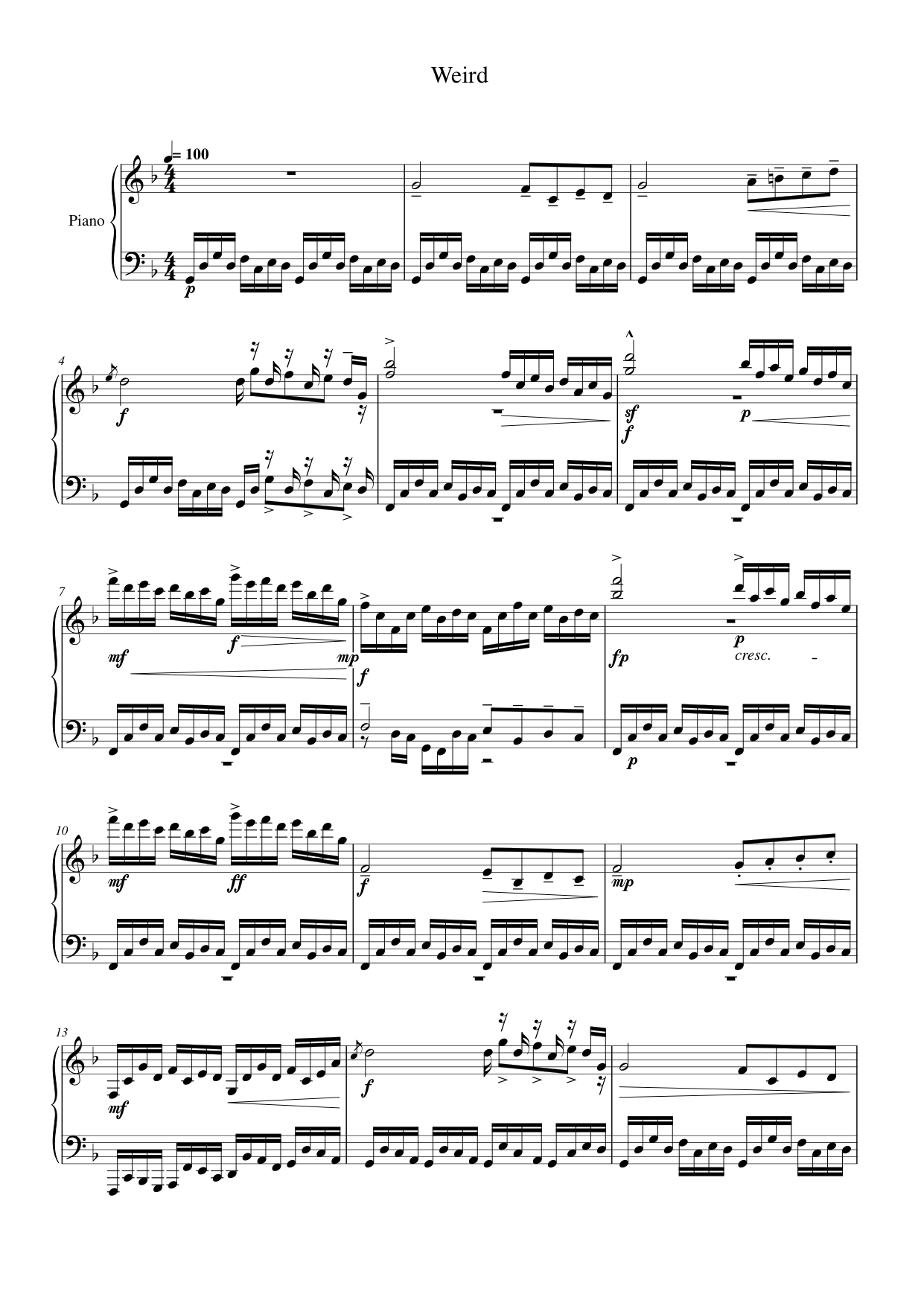 Weird Piano Sheet Music Score Page 1