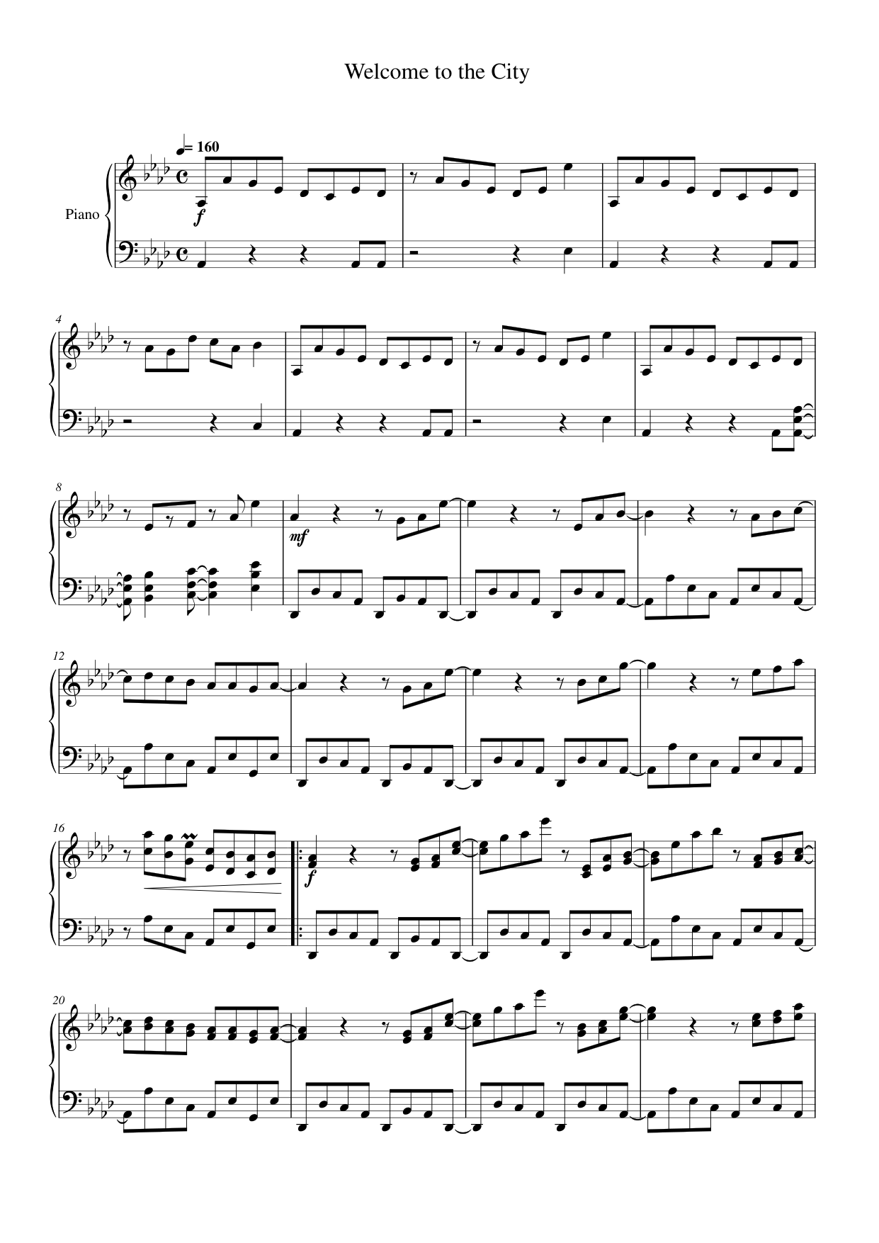 Welcome to the City Piano Sheet Music Score Page 1