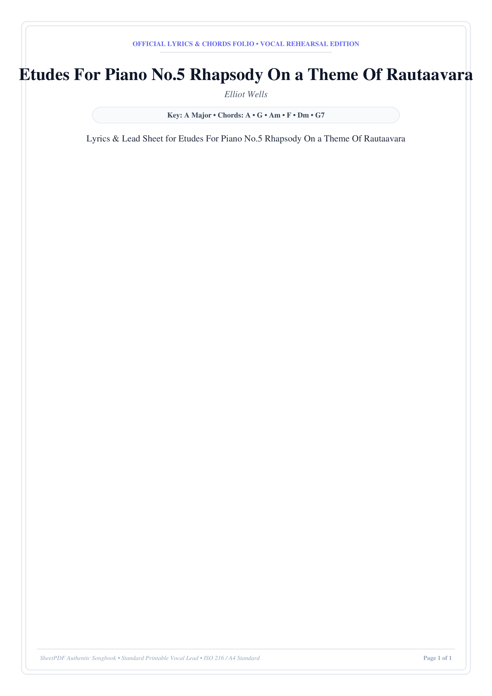 Etudes For Piano No.5 Rhapsody On a Theme Of Rautaavara Piano Sheet Music Page 1 Free PDF