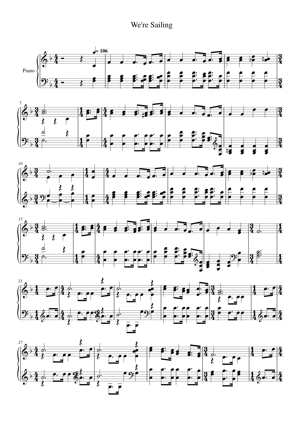 We're Sailing Piano Sheet Music Page 1 Free PDF