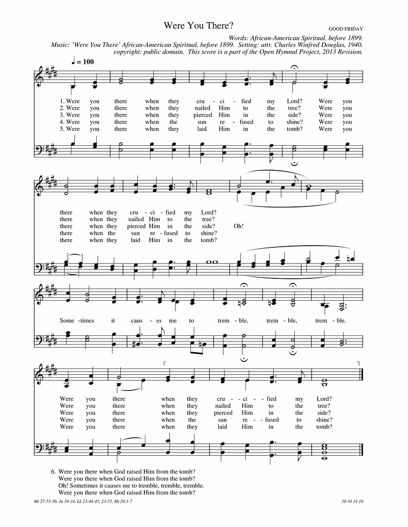 Were You There Piano Sheet Music Page 1 Free PDF