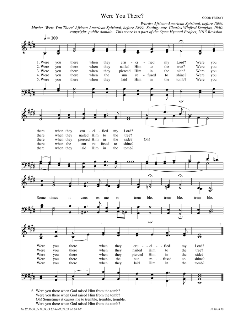 Were You There? Piano Sheet Music Score Page 1