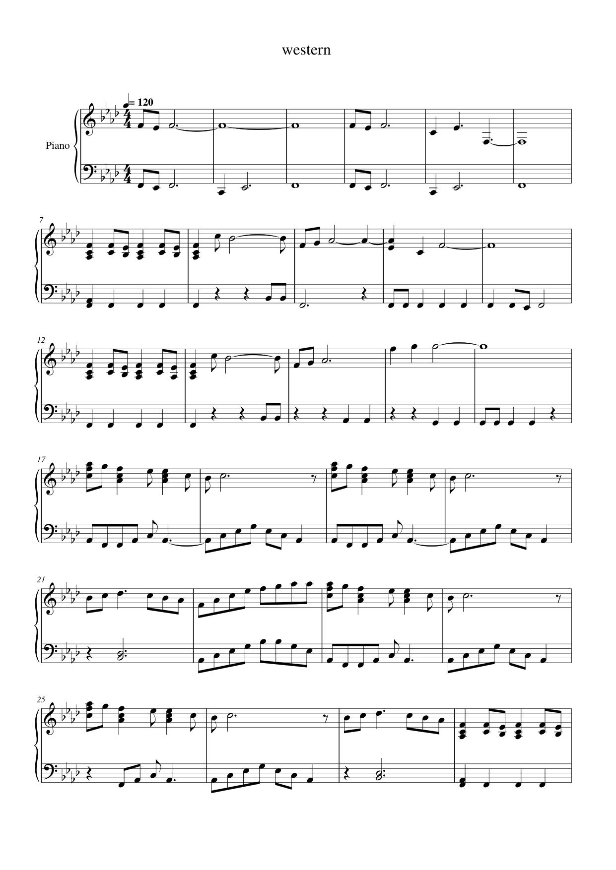 western Piano Sheet Music Score Page 1
