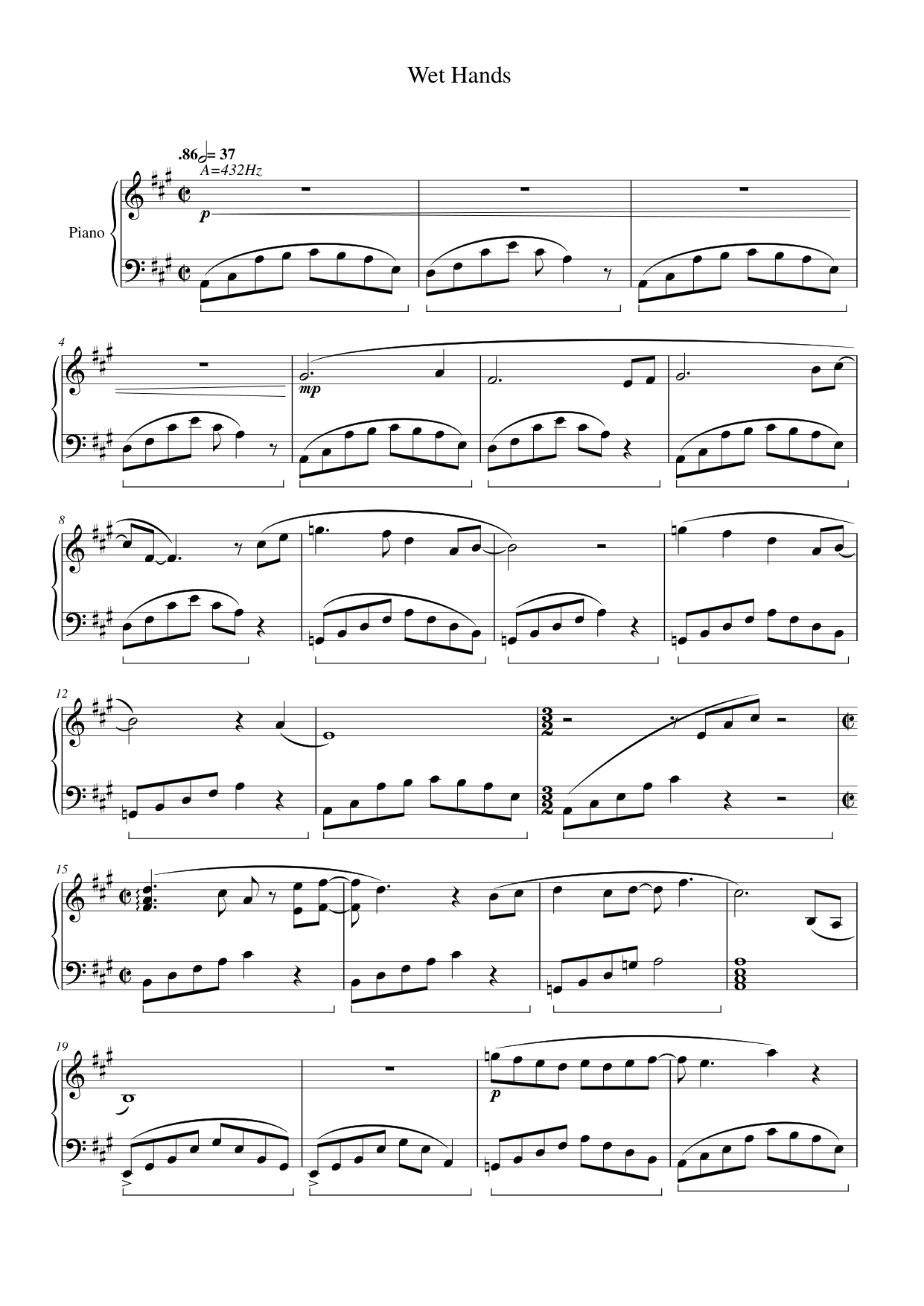 Wet Hands Piano Sheet Music Page 1 Free PDF