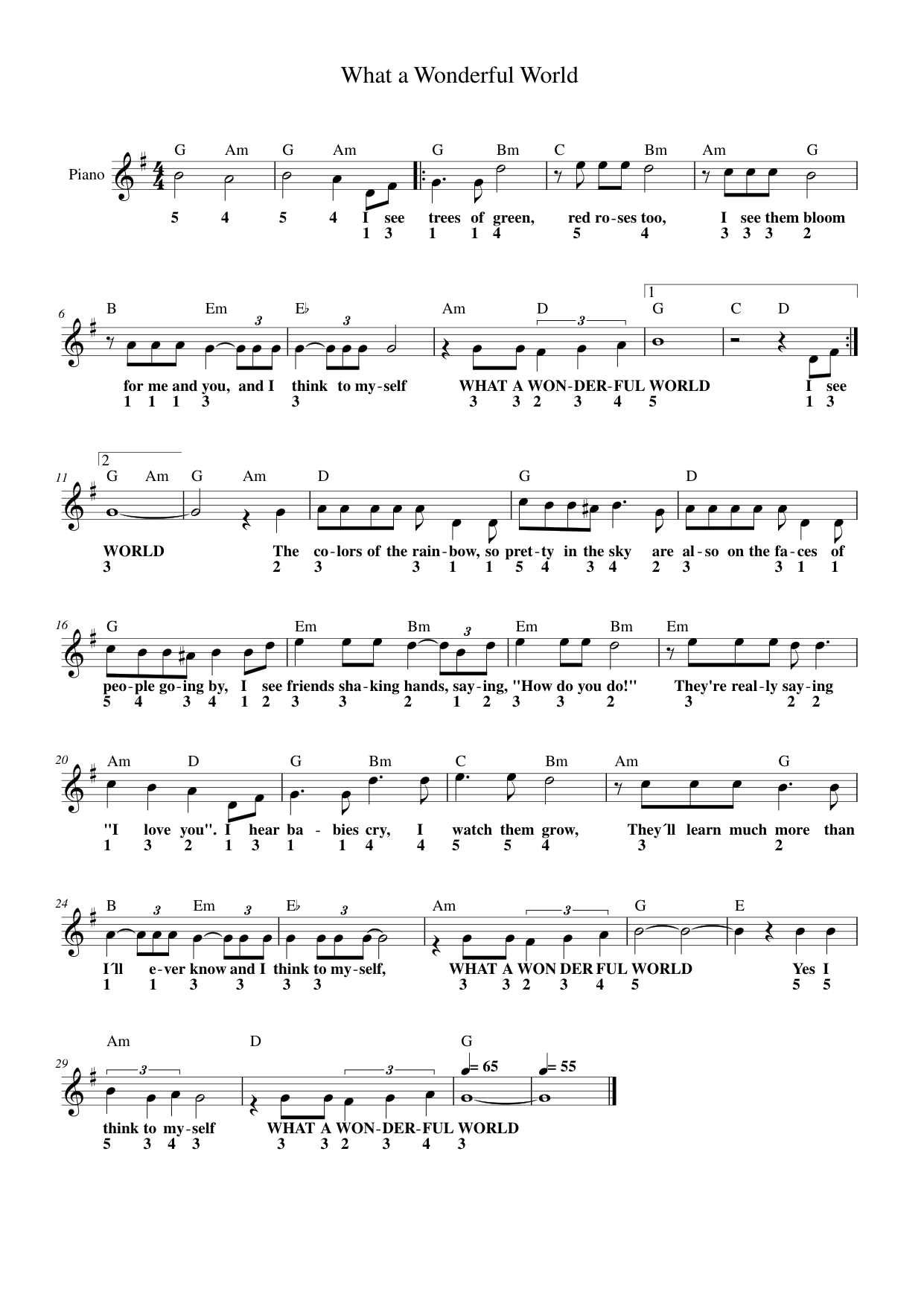 What a Wonderful World Piano Sheet Music Page 1 Free PDF