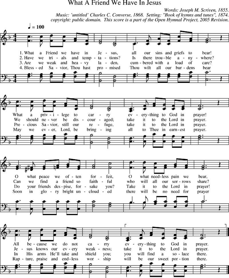What a Friend We Have in Jesus Piano Sheet Music Page 1 Free PDF