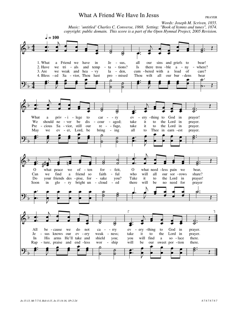 What a Friend We Have in Jesus Piano Sheet Music Page 1 Free PDF