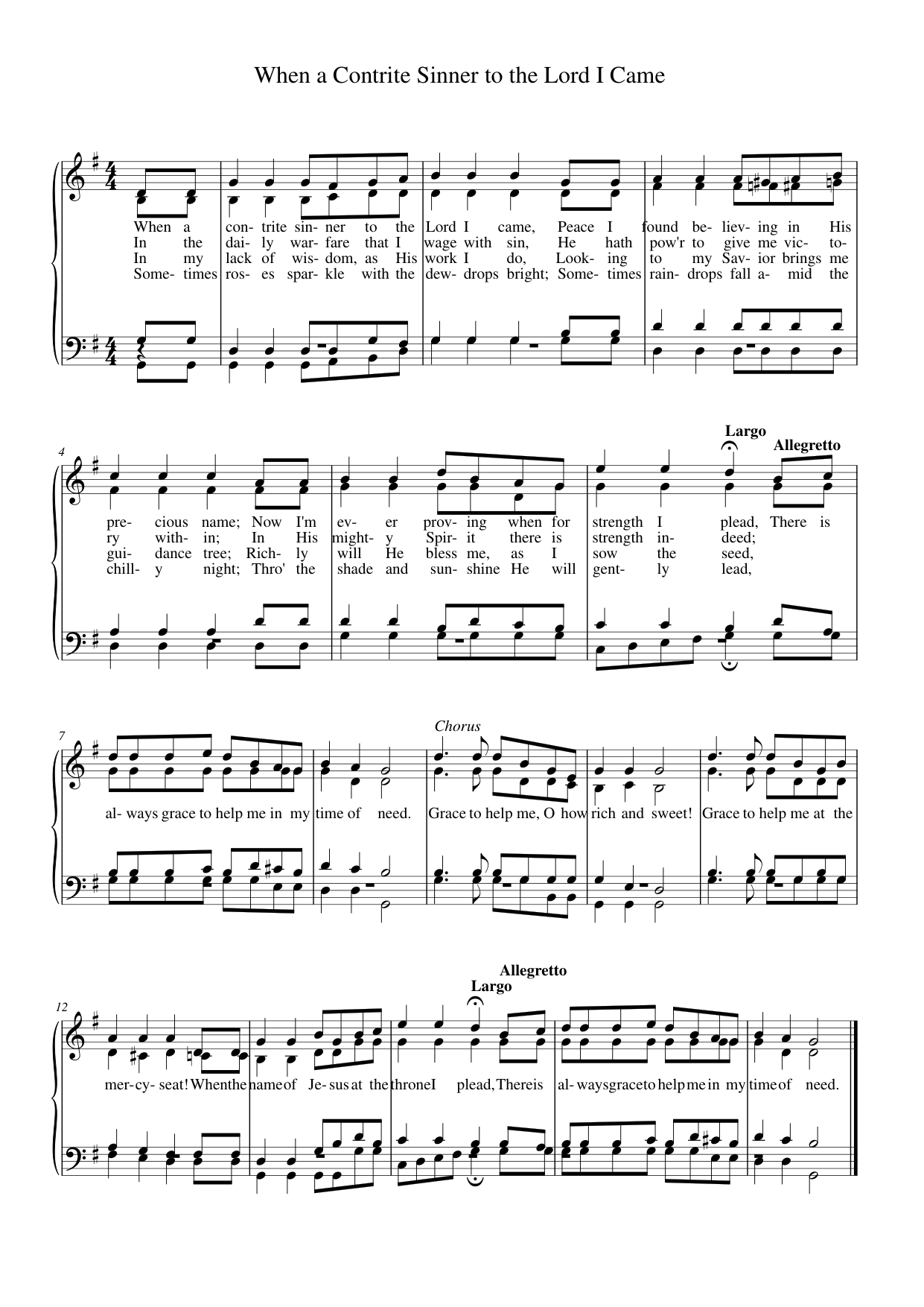 When a Contrite Sinner to the Lord I Came Piano Sheet Music Page 1 Free PDF