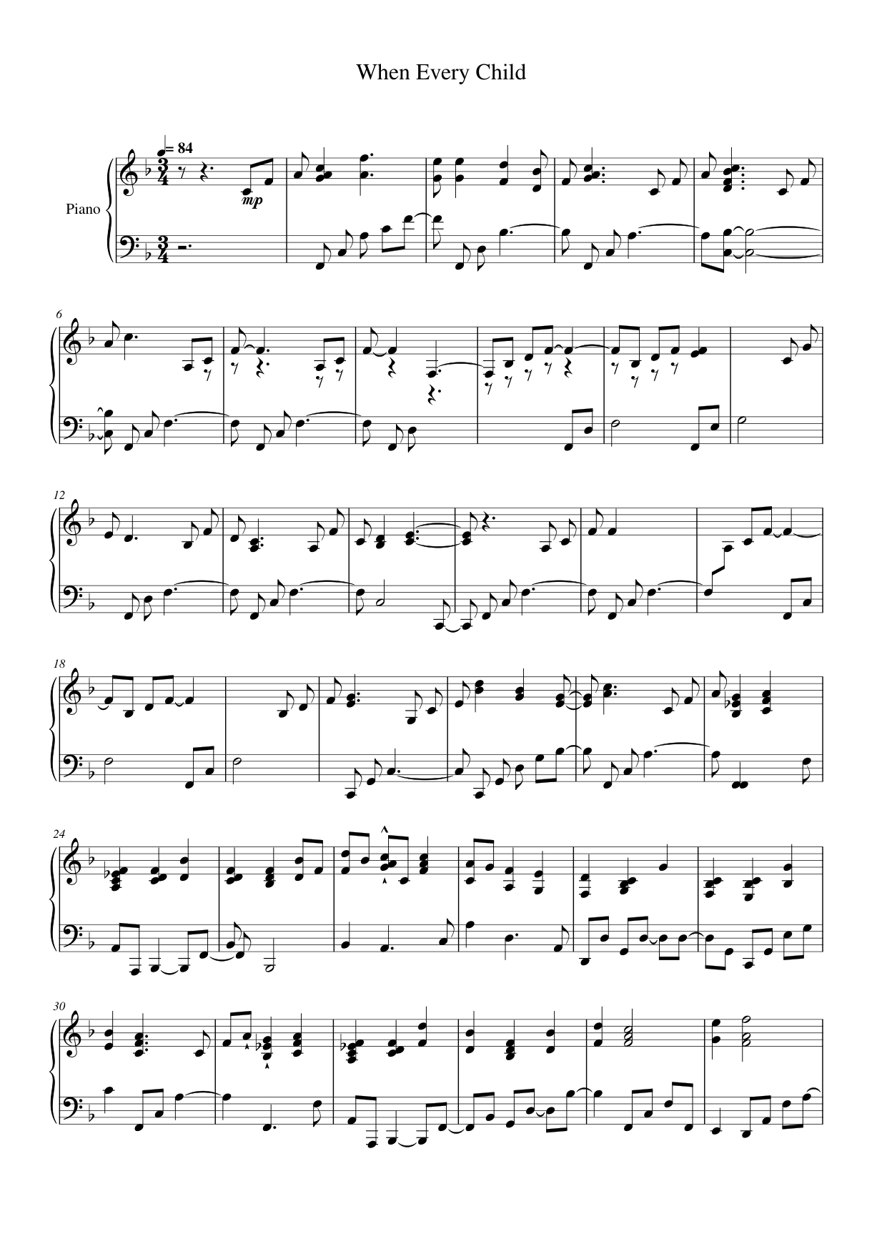 When Every Child Piano Sheet Music Page 1 Free PDF
