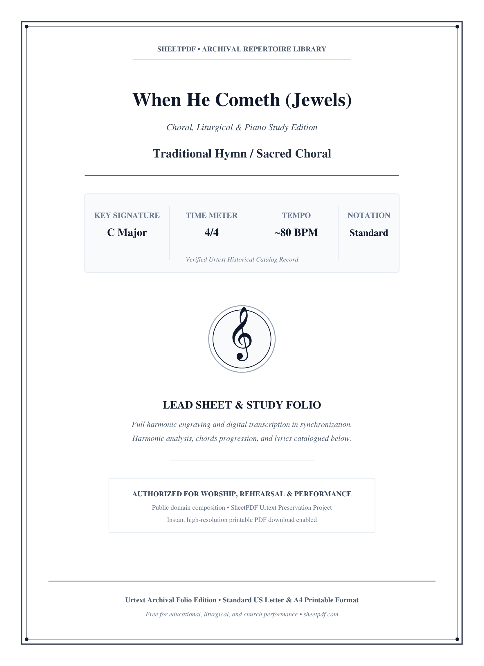 When He Cometh (Jewels) Piano Sheet Music Page 1 Free PDF