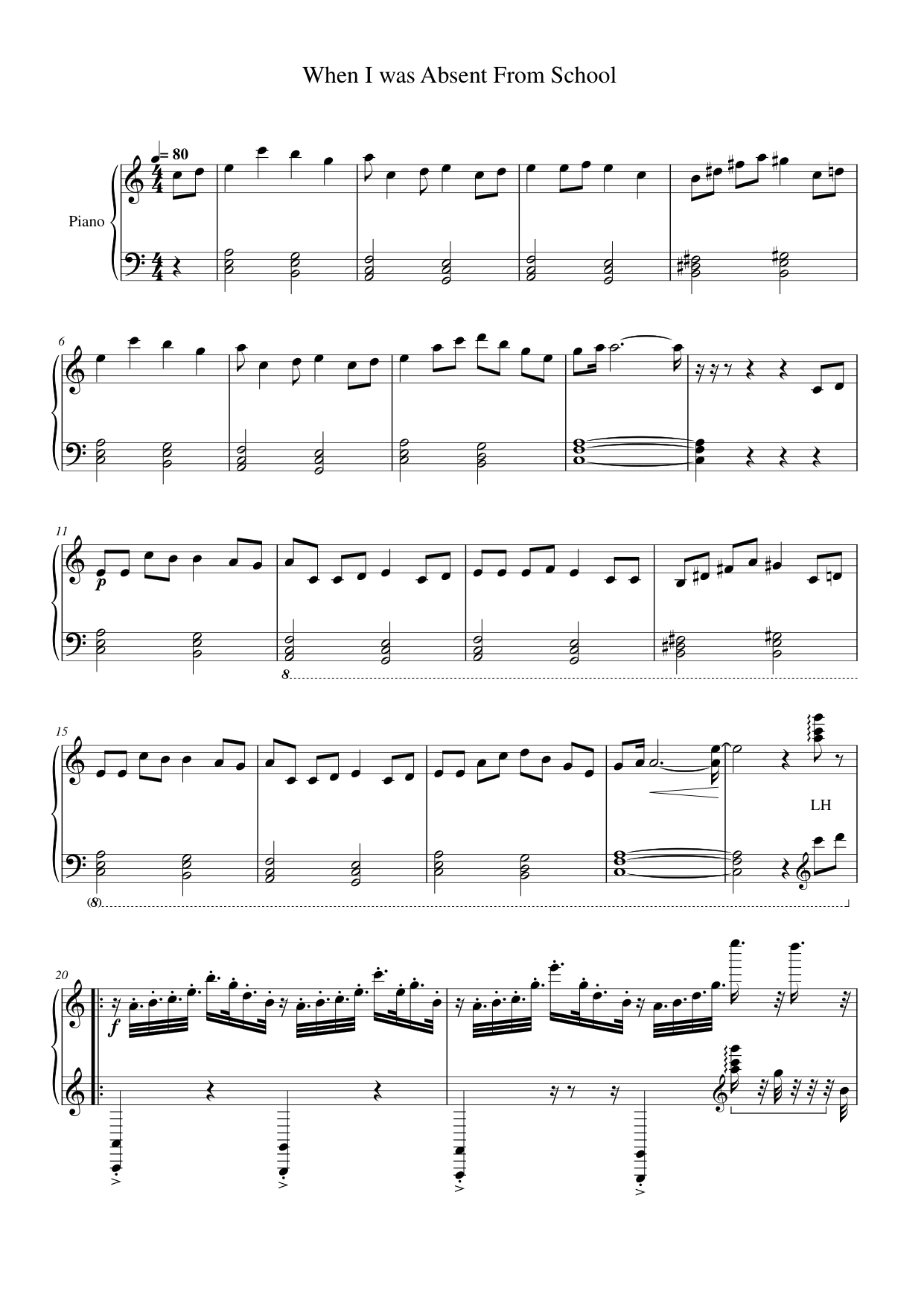 When I was Absent From School Piano Sheet Music Page 1 Free PDF