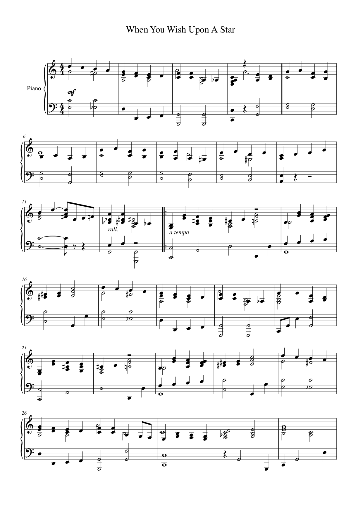 When You Wish Upon A Star Piano Sheet Music Page 1 Free PDF