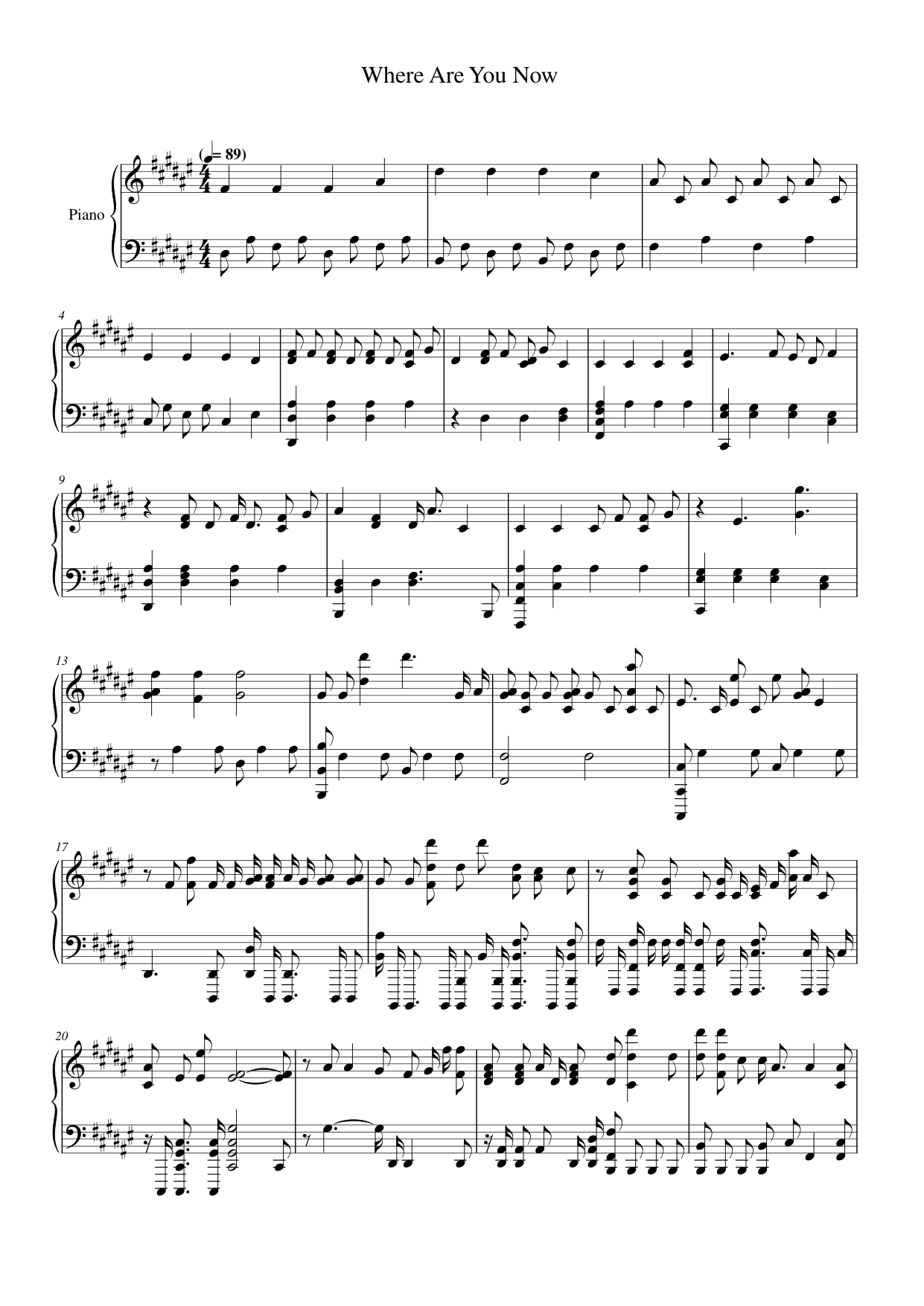 Where Are You Now Piano Sheet Music Score Page 1