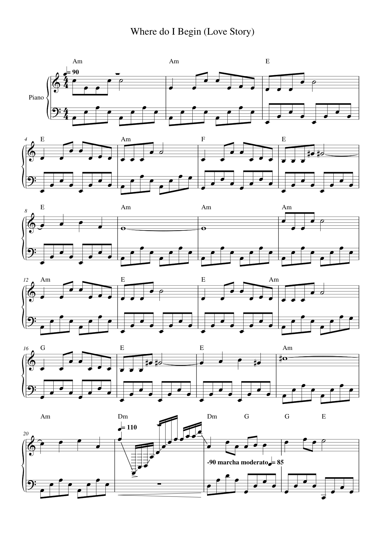 Where do I Begin (Love Story) Piano Sheet Music Page 1 Free PDF