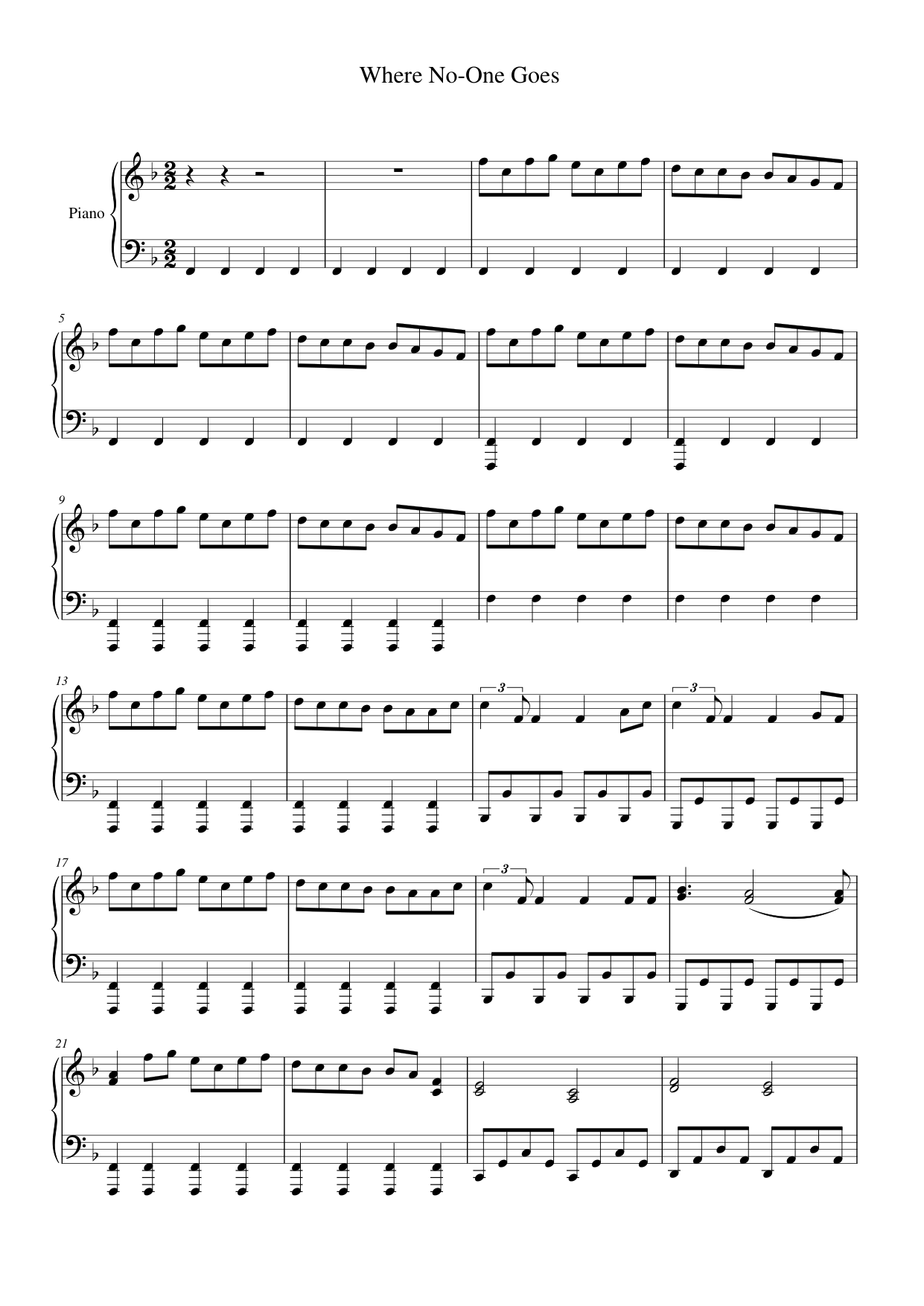 Where No Piano Sheet Music Page 1 Free PDF