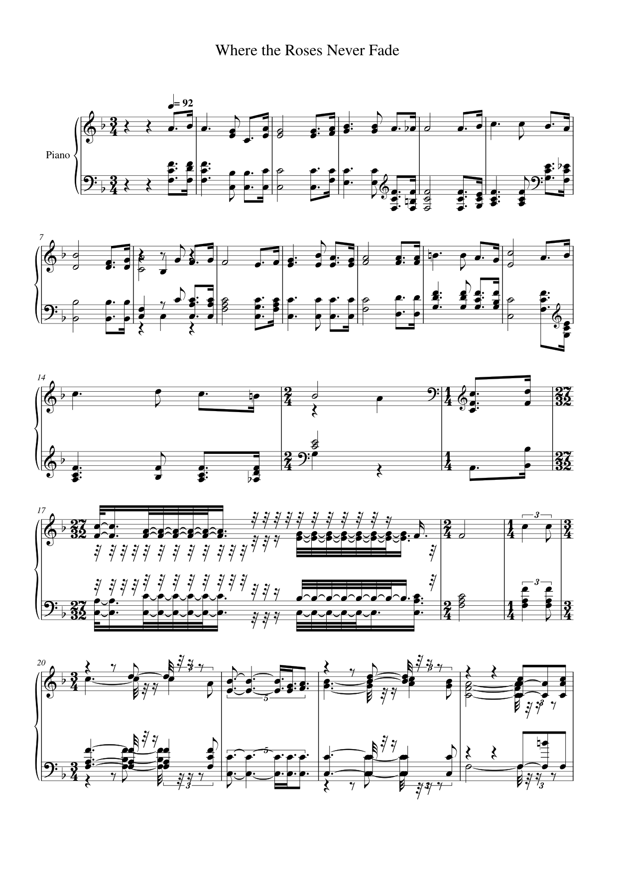 Where the Roses Never Fade Piano Sheet Music Page 1 Free PDF
