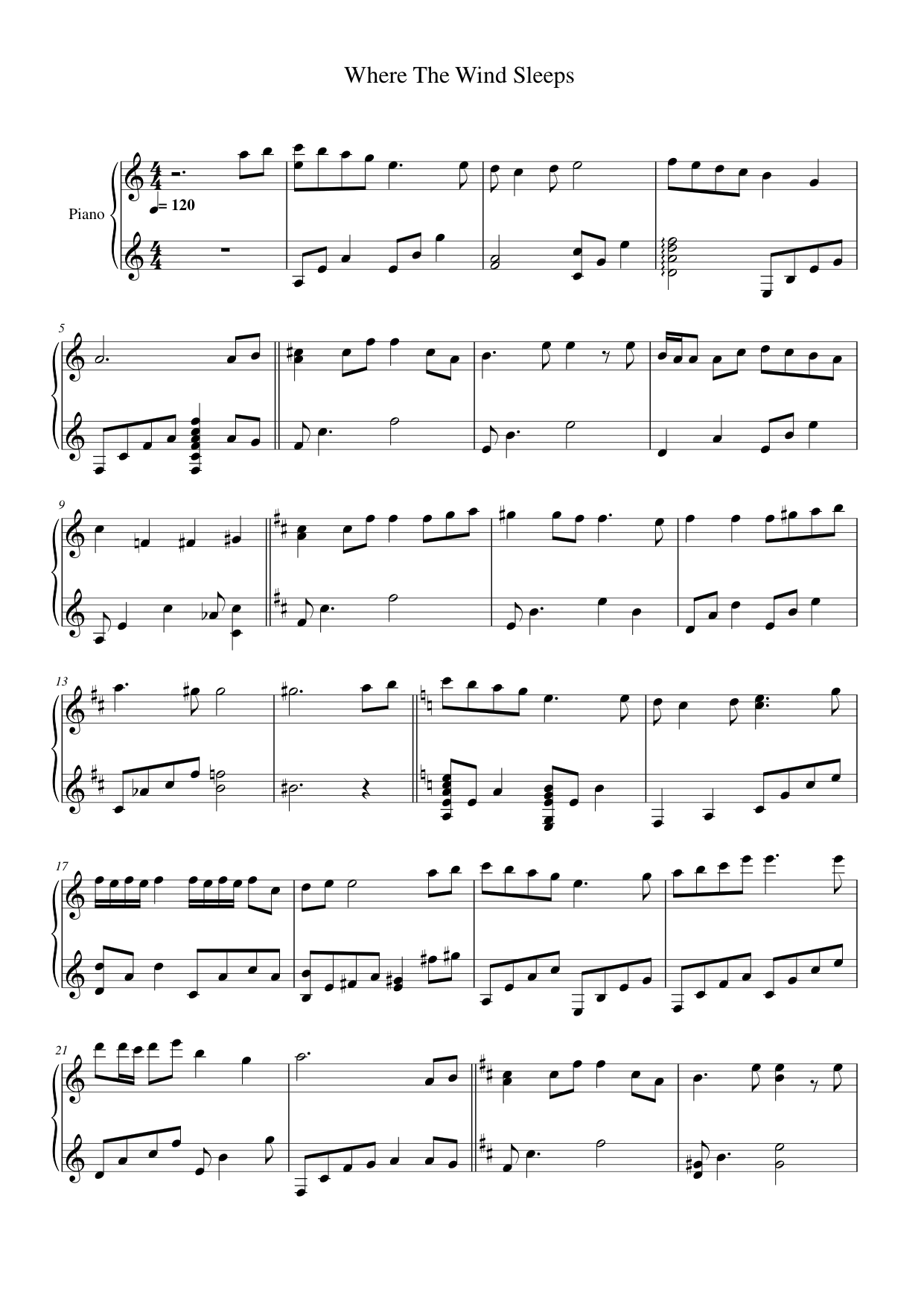 Where The Wind Sleeps Piano Sheet Music Page 1 Free PDF