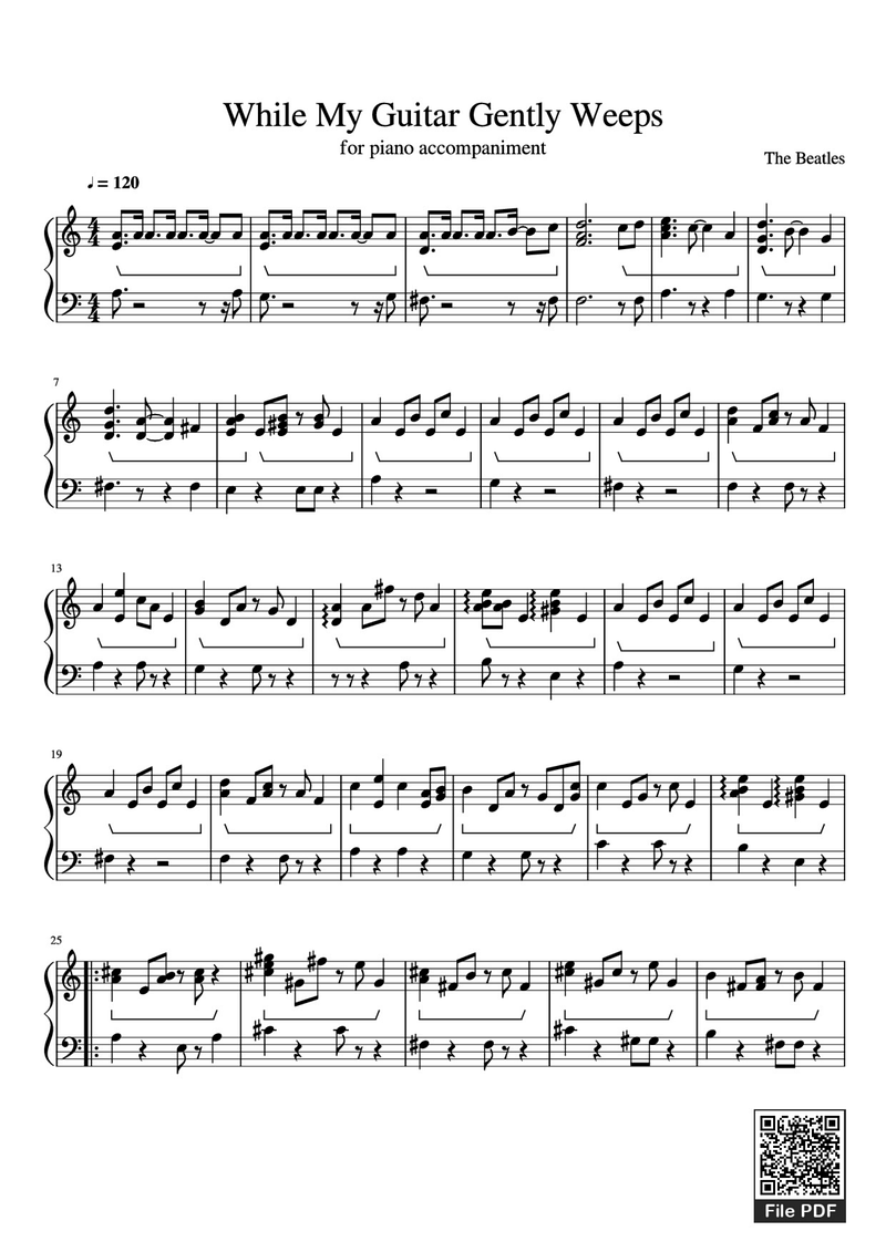 While My Guitar Gently Weeps Piano Sheet Music Page 1 Free PDF