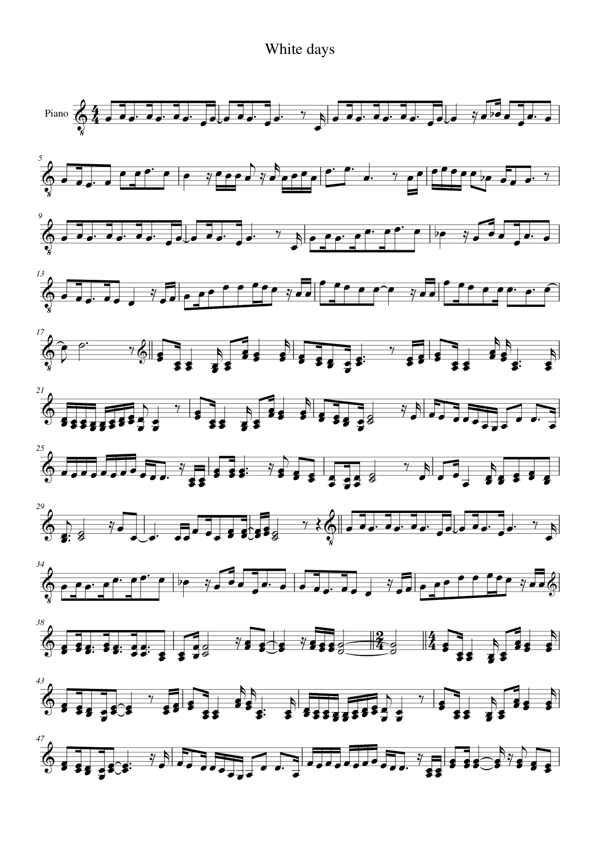 White days Piano Sheet Music Page 1 Free PDF