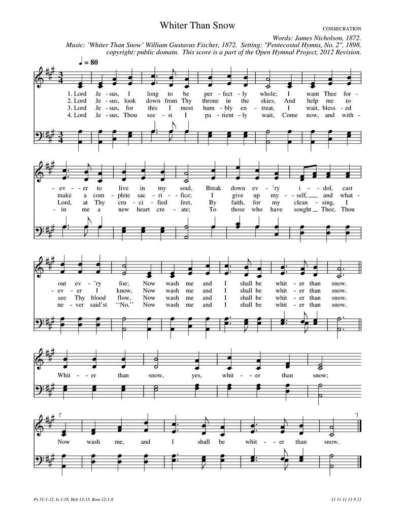 Whiter Than Snow Piano Sheet Music Page 1 Free PDF
