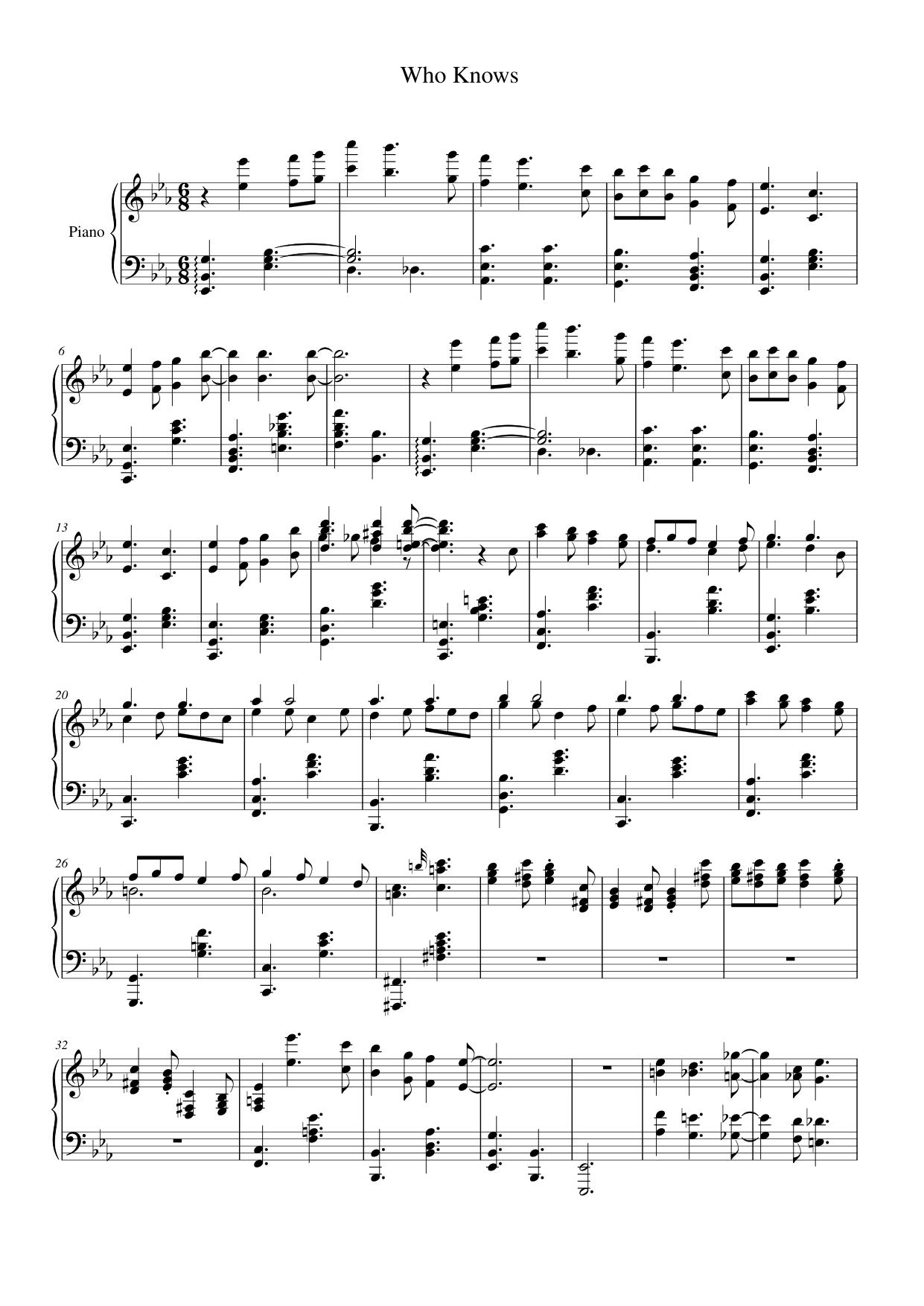 Who Knows Piano Sheet Music Score Page 1