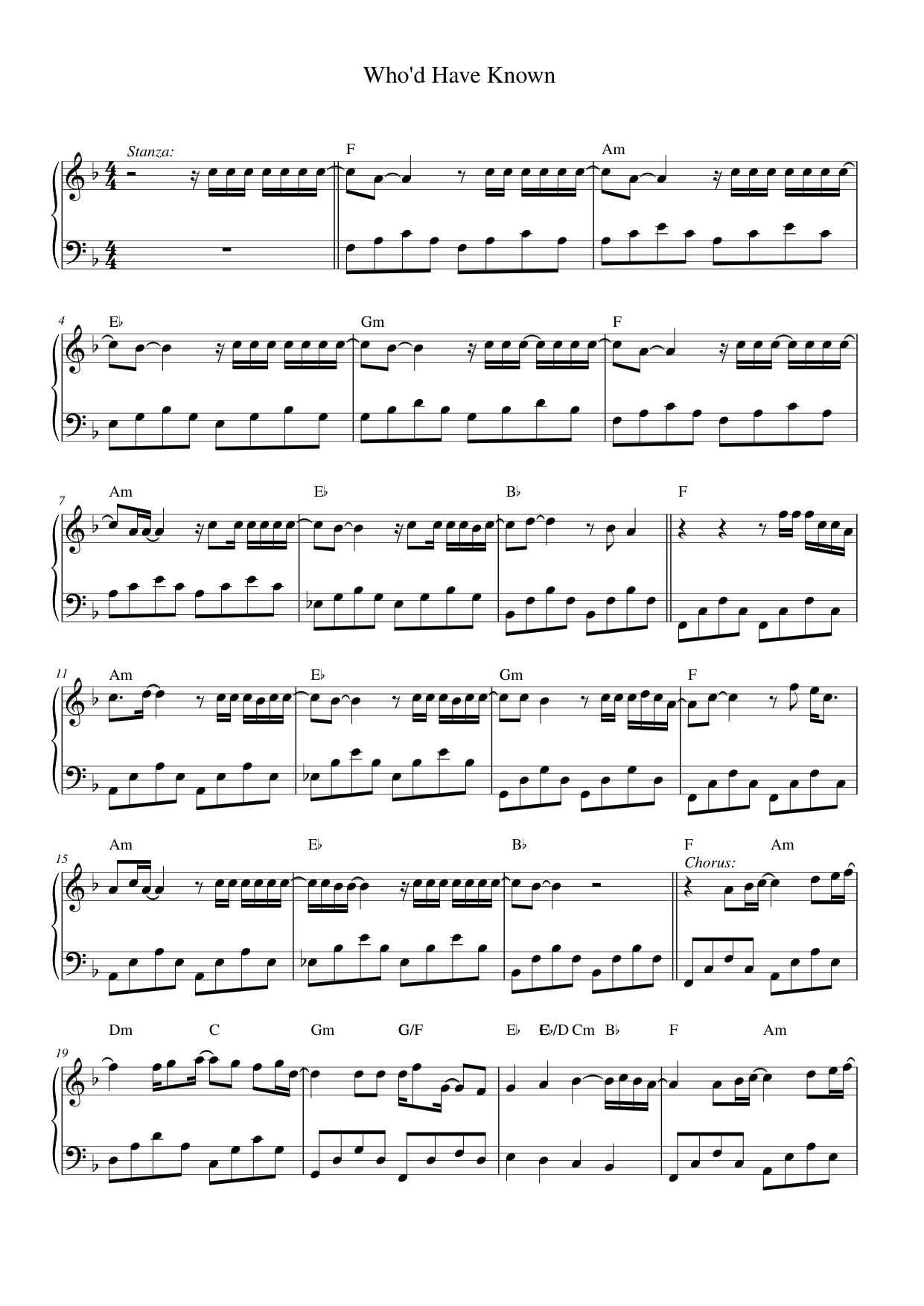 Who'd Have Known Piano Sheet Music Page 1 Free PDF
