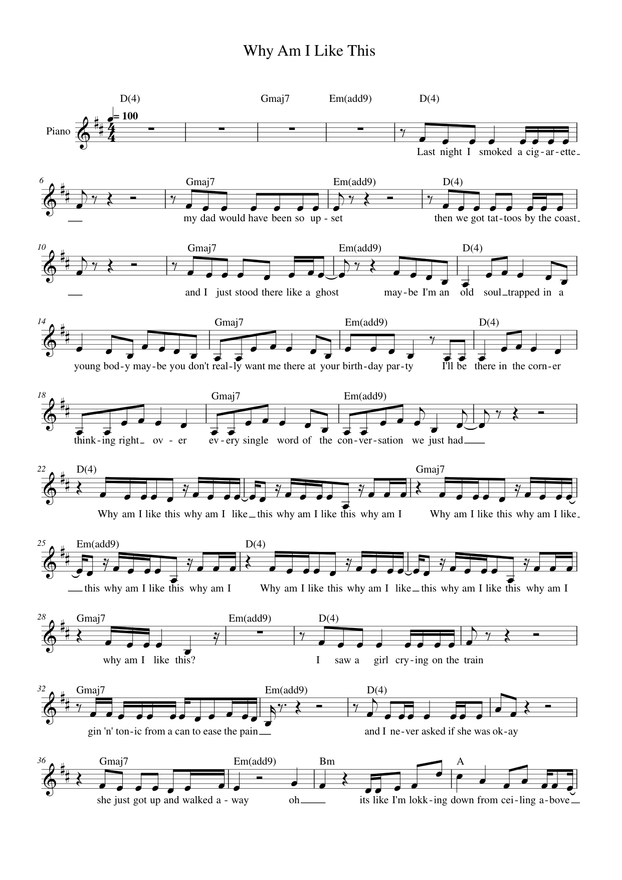 Why Am I Like This Piano Sheet Music Page 1 Free PDF
