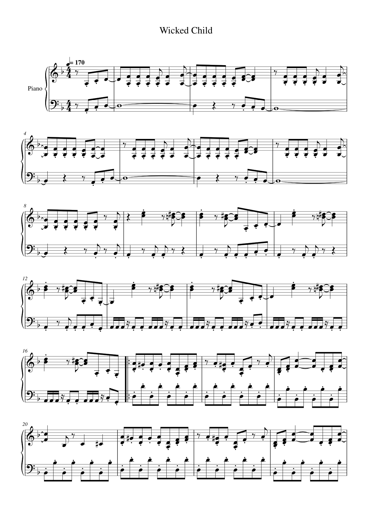 Wicked Child Piano Sheet Music Page 1 Free PDF